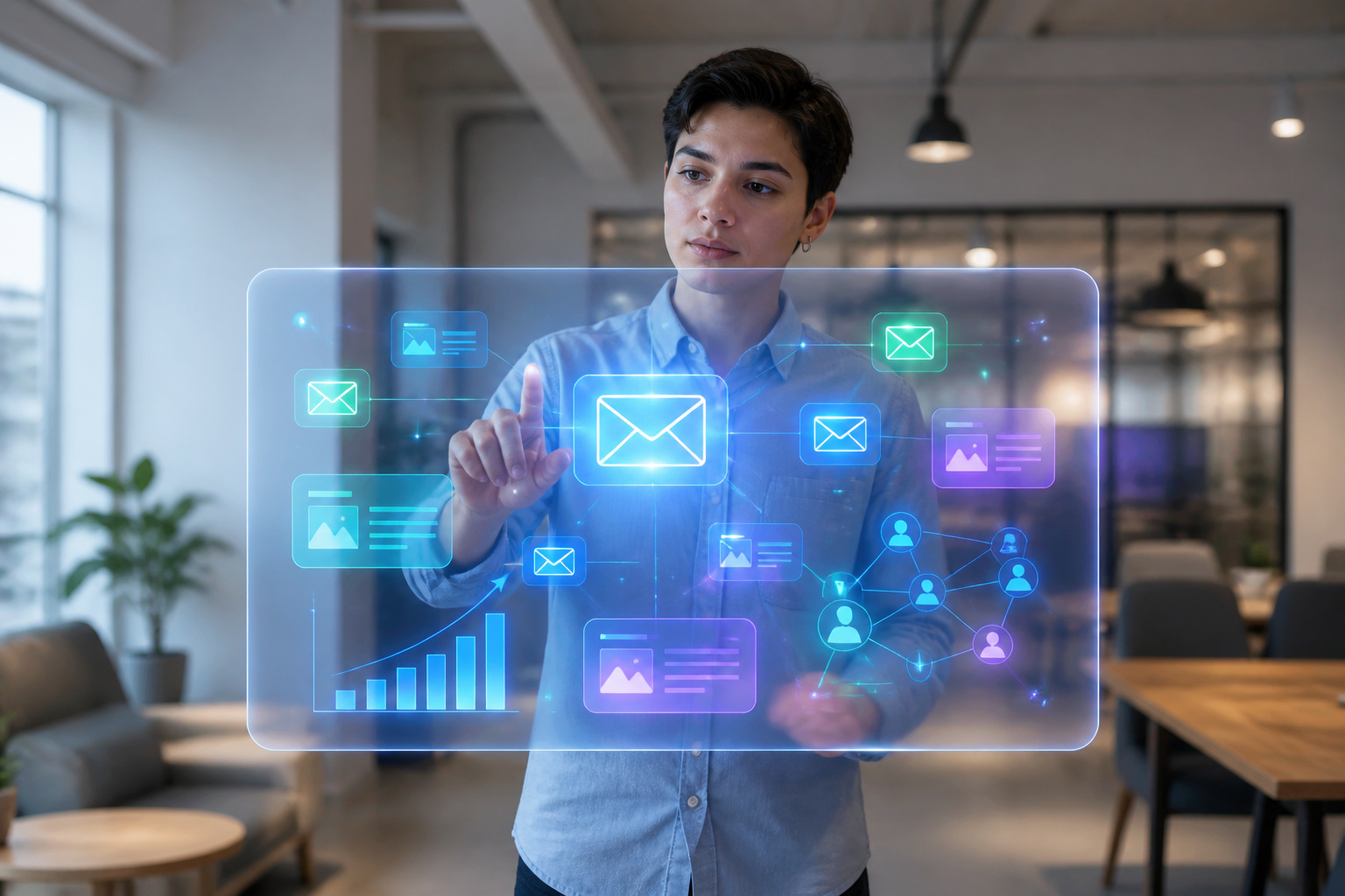 Interaction futuriste avec un ecran holographique