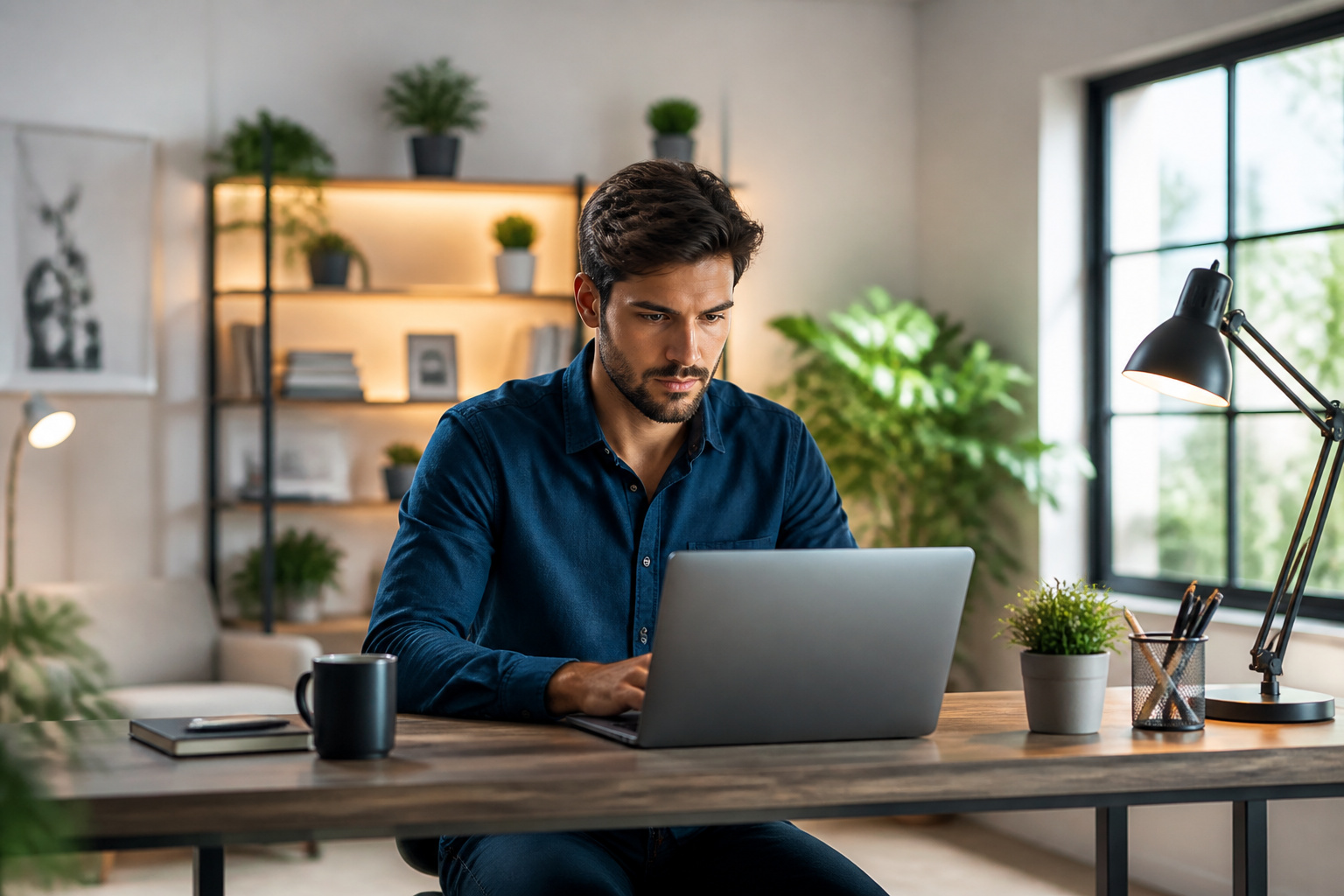 Professionnel concentre au bureau moderne