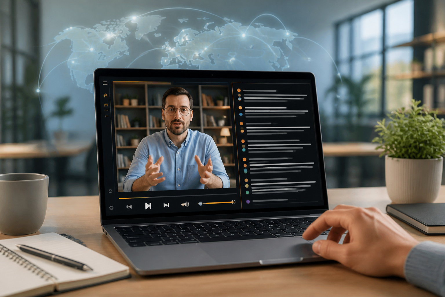 Interface de videoconference avec transcription